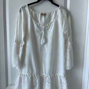 Boho White Embroidered Tunic Dress by Wayan – 100% Cotton